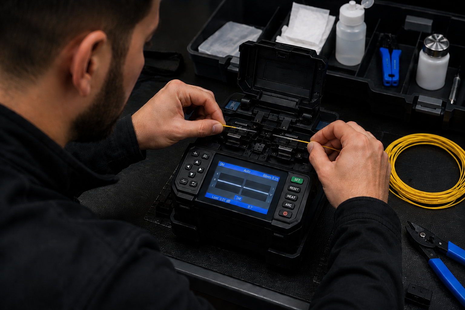 Fiber fusion splicing in the field