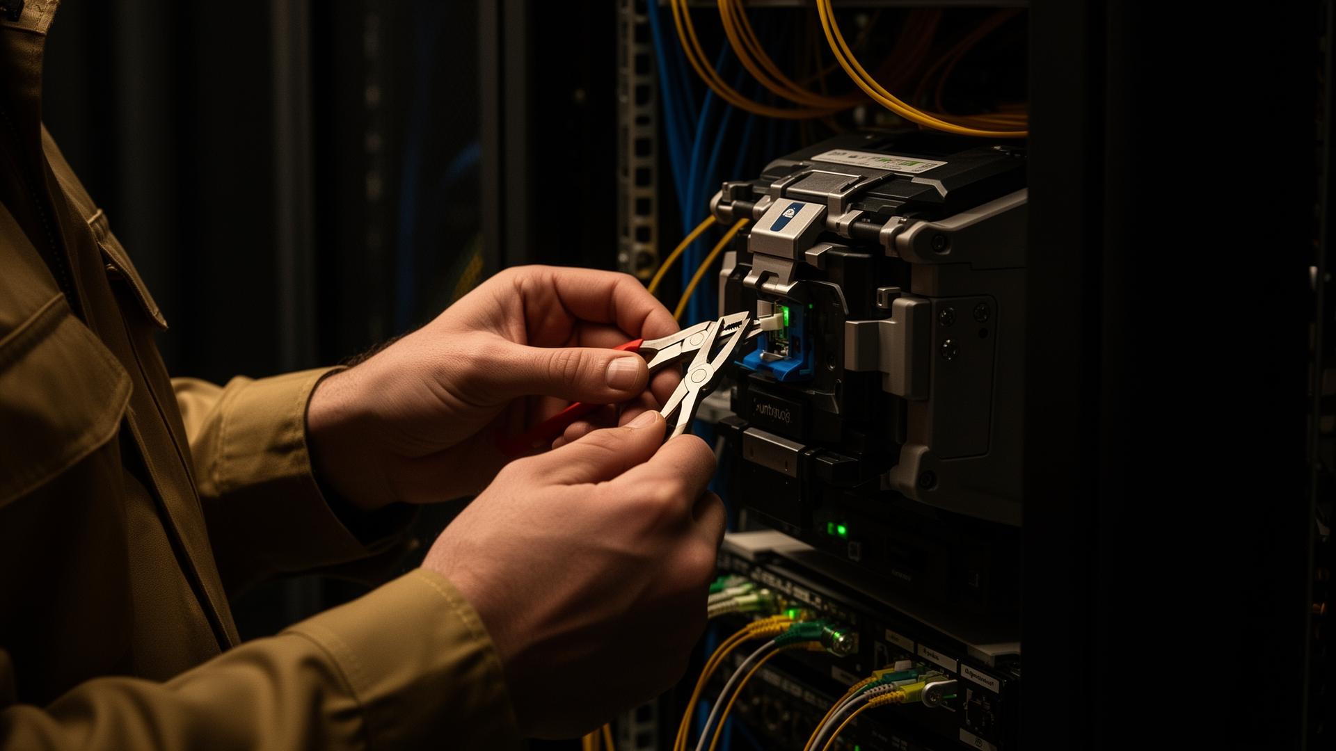 Fiber technician at work